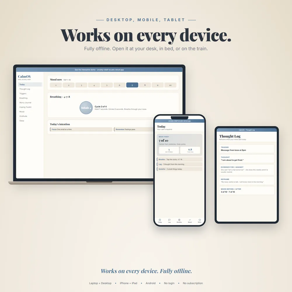CalmOS shown on laptop and phone