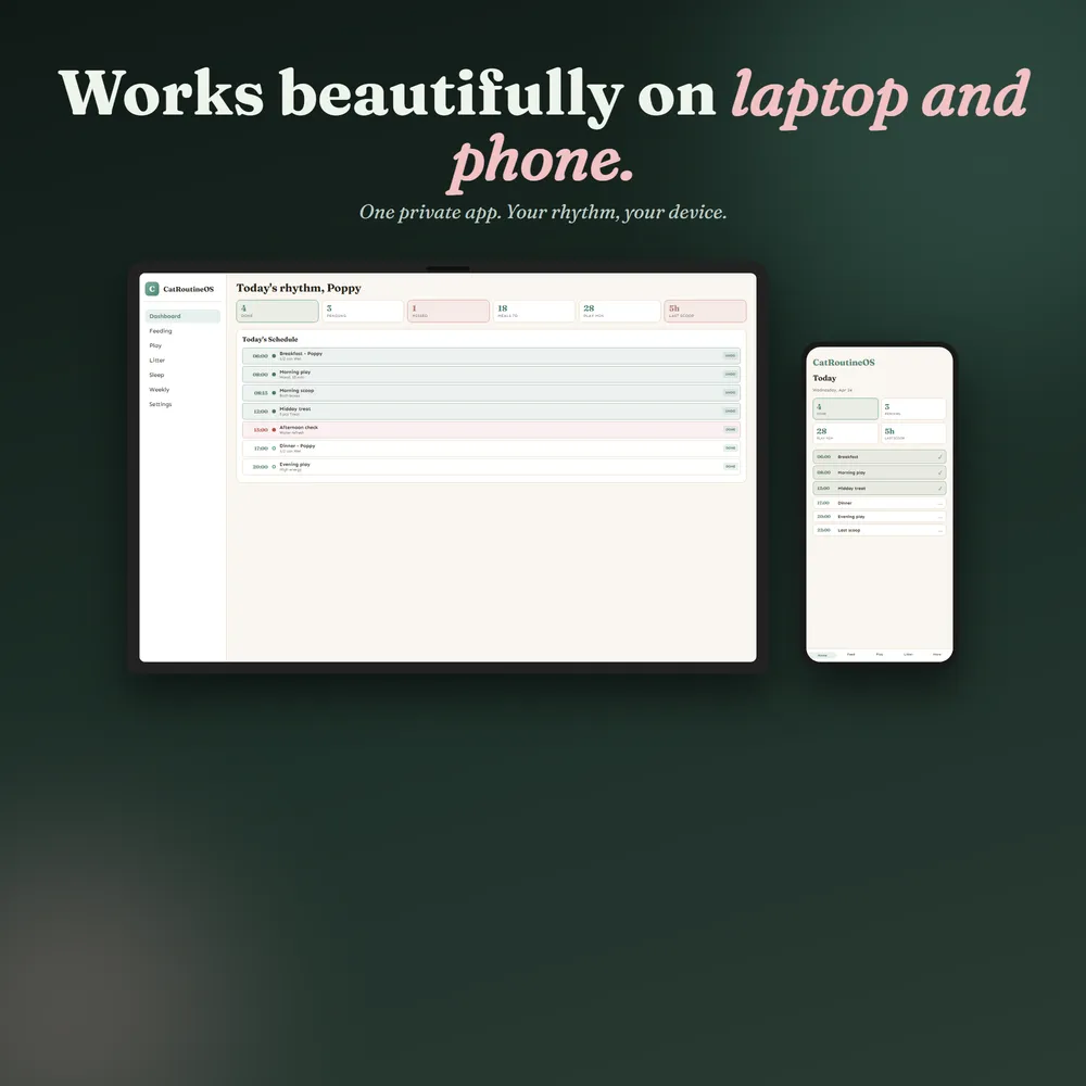 CatRoutineOS shown on laptop and phone