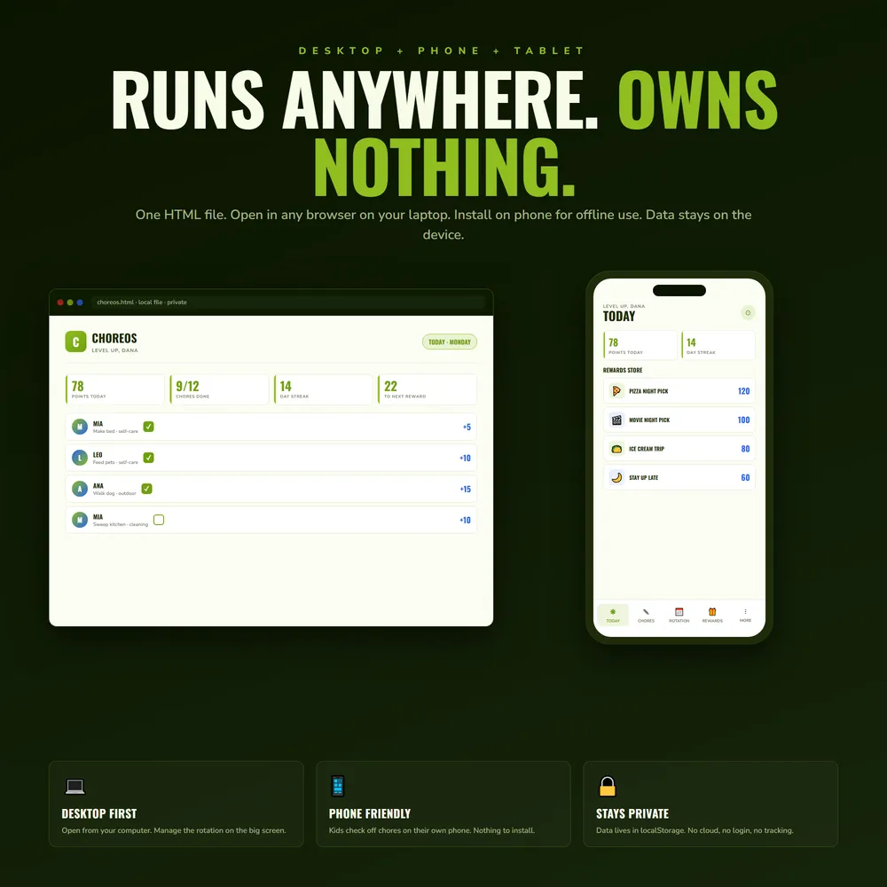 ChoreOS shown on laptop and phone
