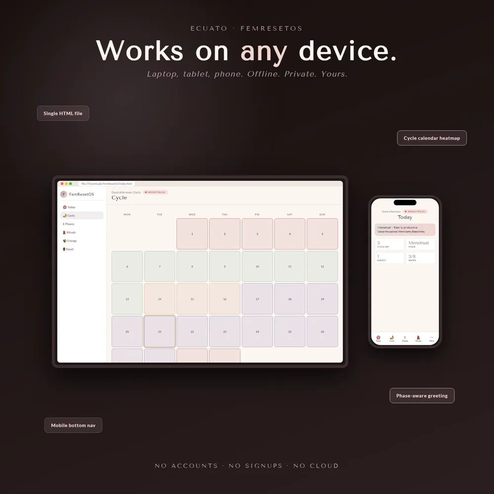 FemResetOS shown on laptop and phone