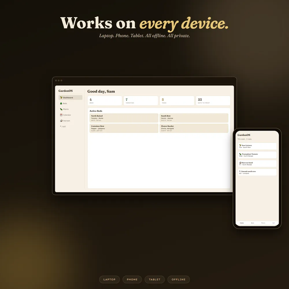 GardenOS shown on laptop and phone