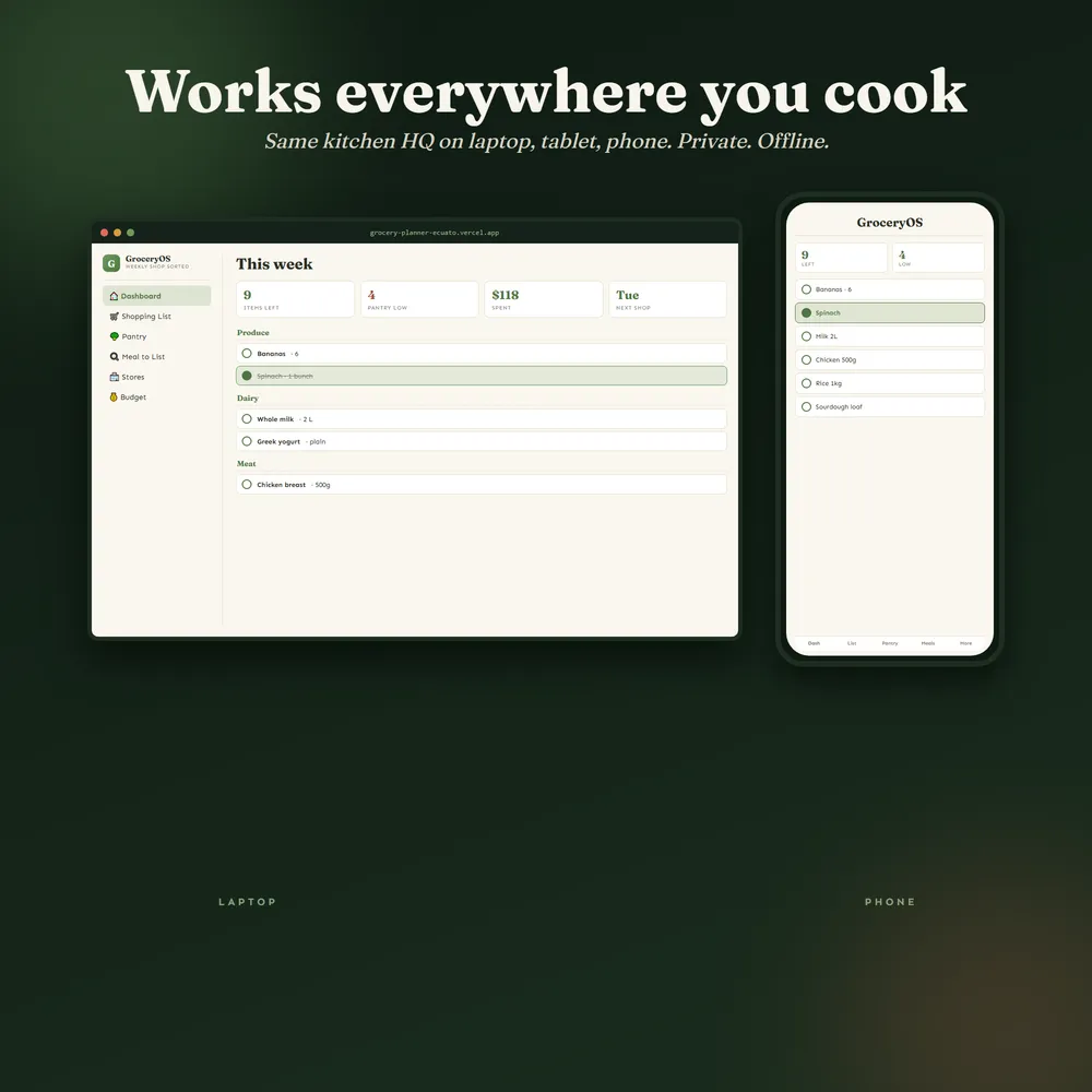 GroceryOS shown on laptop and phone