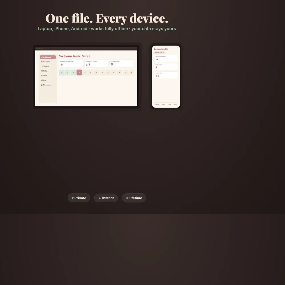 PostpartumOS shown on laptop and phone