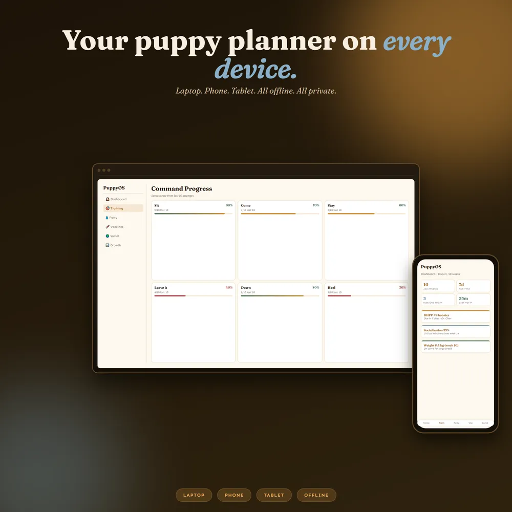 PuppyOS shown on laptop and phone