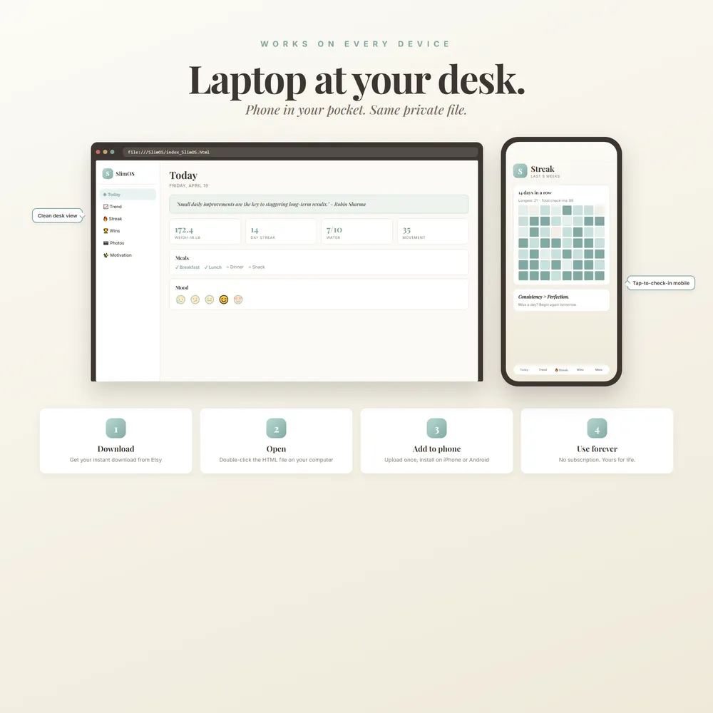 SlimOS shown on laptop and phone